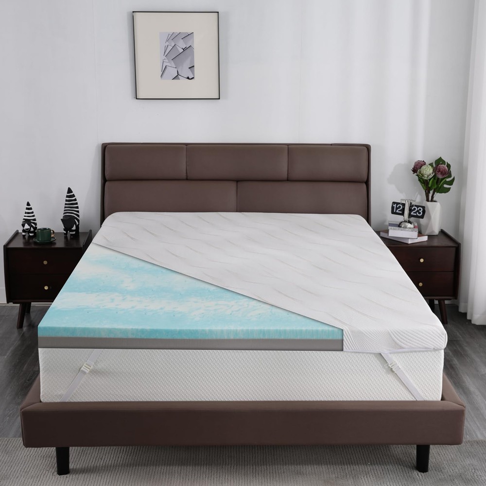 3 Inch Full Size Firm Mattress Topper with Silk Cover, Premium Cooling Gel + ...