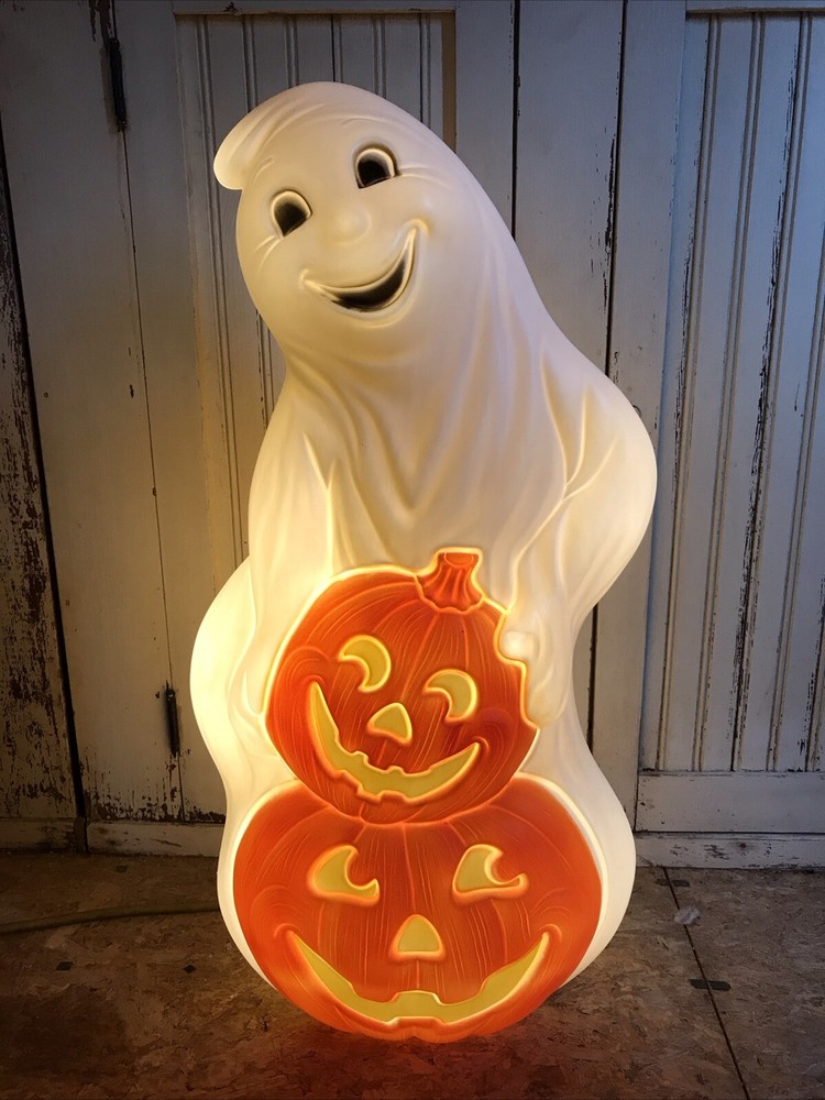 Blow Mold Halloween Ghost With Pumpkins Nostalgic Light Up Spooky 31”