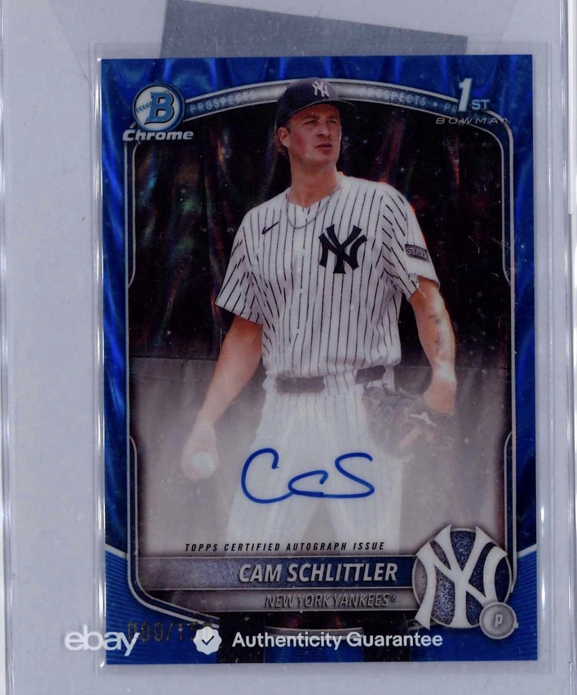 2025 bowman chrome prospects Cam Schlittler blue raywave auto