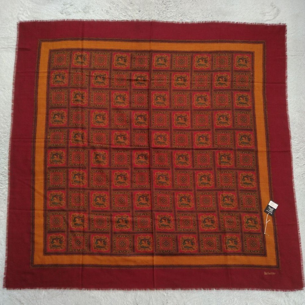 Burberry Vintage Stole Horse Logo Pattern 130x135cm, Used, Flaws