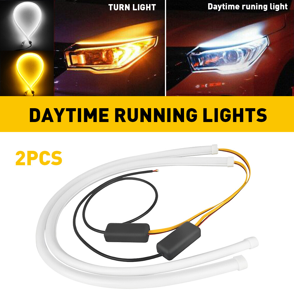 2pcs Amber White Car Truck SUV Switchback DRL Daytime Running Turn Signal Light