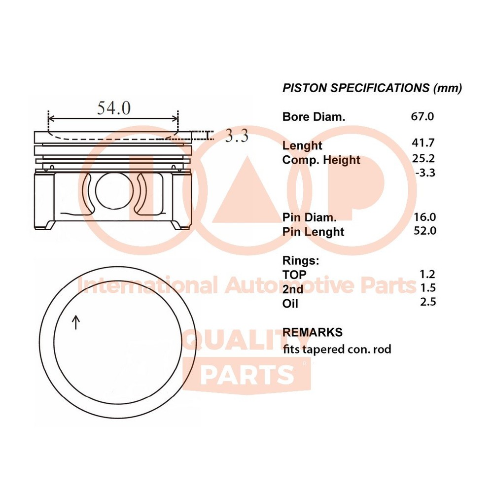 IAP QUALITY PARTS Complete Piston Series 100-00109 for SMART - Upgrade 050