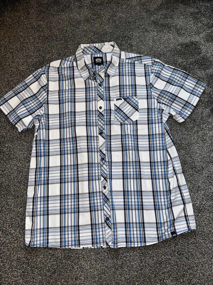 Mens ANIMAL Shirt Check Short Sleeve Cotton Size XL Blue Regular Fit (70)