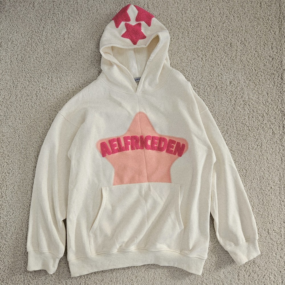 Aelfric Eden Vintage Embroidery Eden Star Hoodie Oversized Womens XL Off White