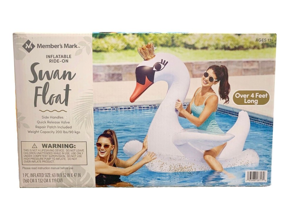 Members Mark Inflatable Swan Pool Float 4Ft with Side Handles Holds 200 Lbs  -image