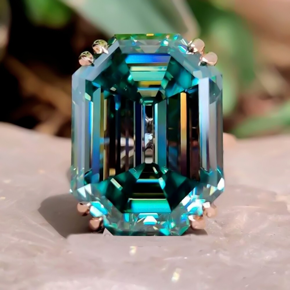 17.60 Ct Blue Emerald Cut Diamond Ring 925 Silver Bold Statement Gift Ring
