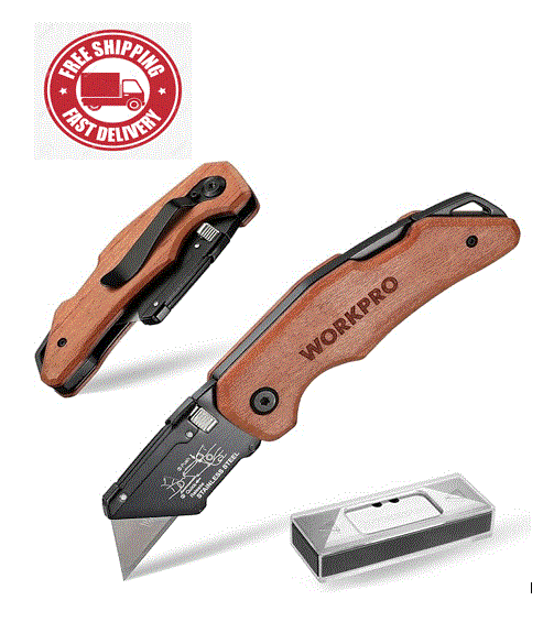 WORKPRO Heavy Duty Folding Utility Knife with Quick Change Blade for Wood and Box Cutting