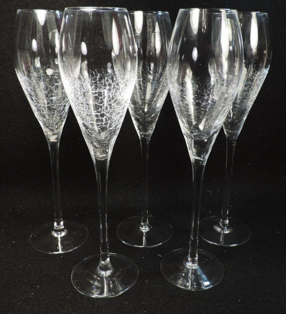 5  PIER 1  CLEAR REFLECTIONS (CRACKLE GLASS) WINE / CHAMPAGNE GLASSES unused