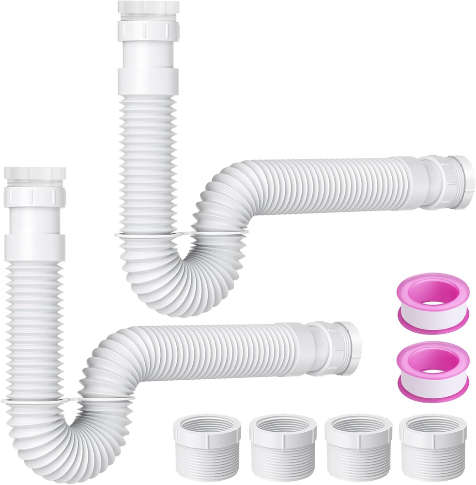 Flexible P-Trap Kit for Kitchen and Bathroom Sinks 2 Pack Adjustable Drain Pipe
