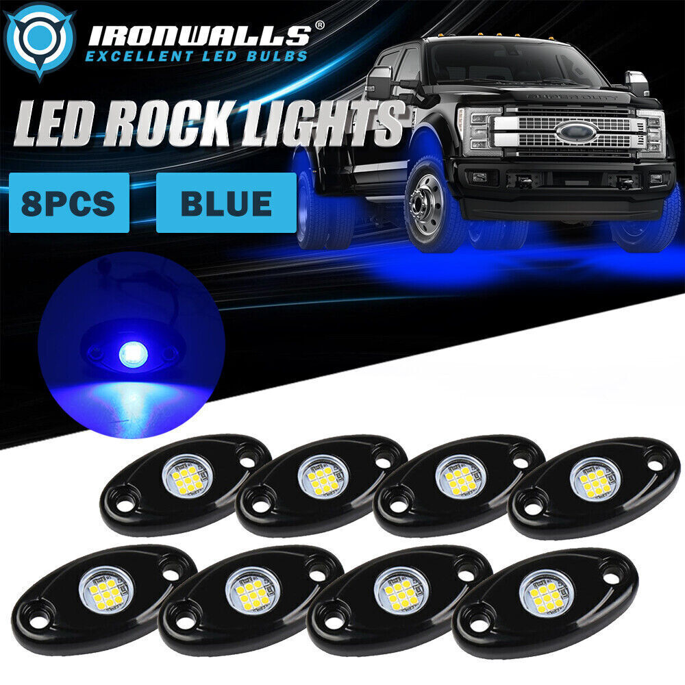 Blue 8PCS LED Rock Lights Neon Underbody Glow Lamp for Ford Pickup Truck SUV