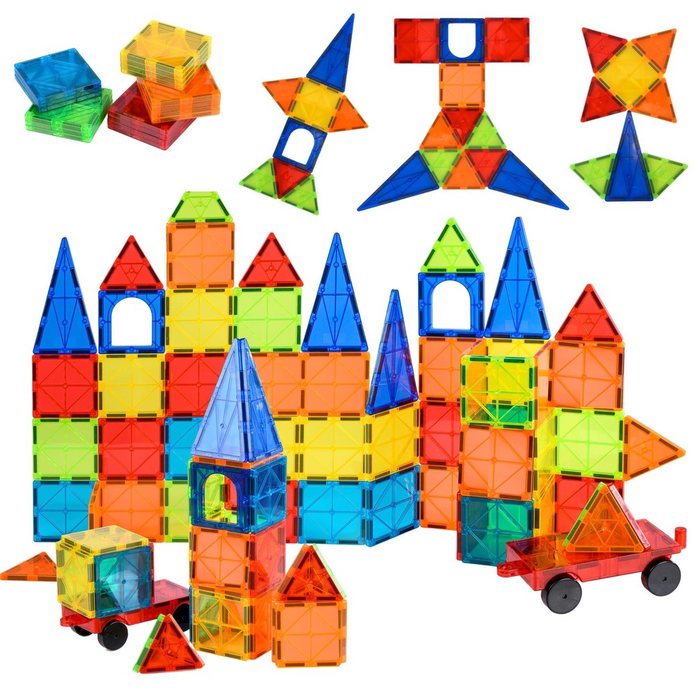 Nutty Toys Magnetic Tiles and Car Set STEM Magnet Building Blocks for Kids  