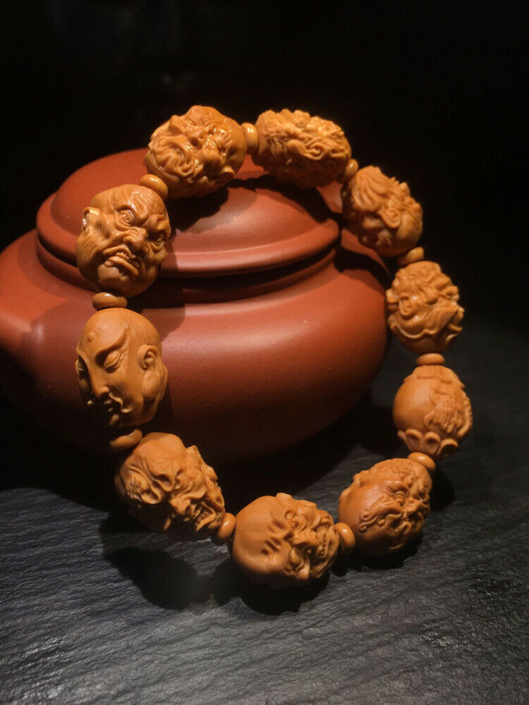 Chinese Olive Dentoliva Carved Bead Double-sided Carving Arhat Bracelet