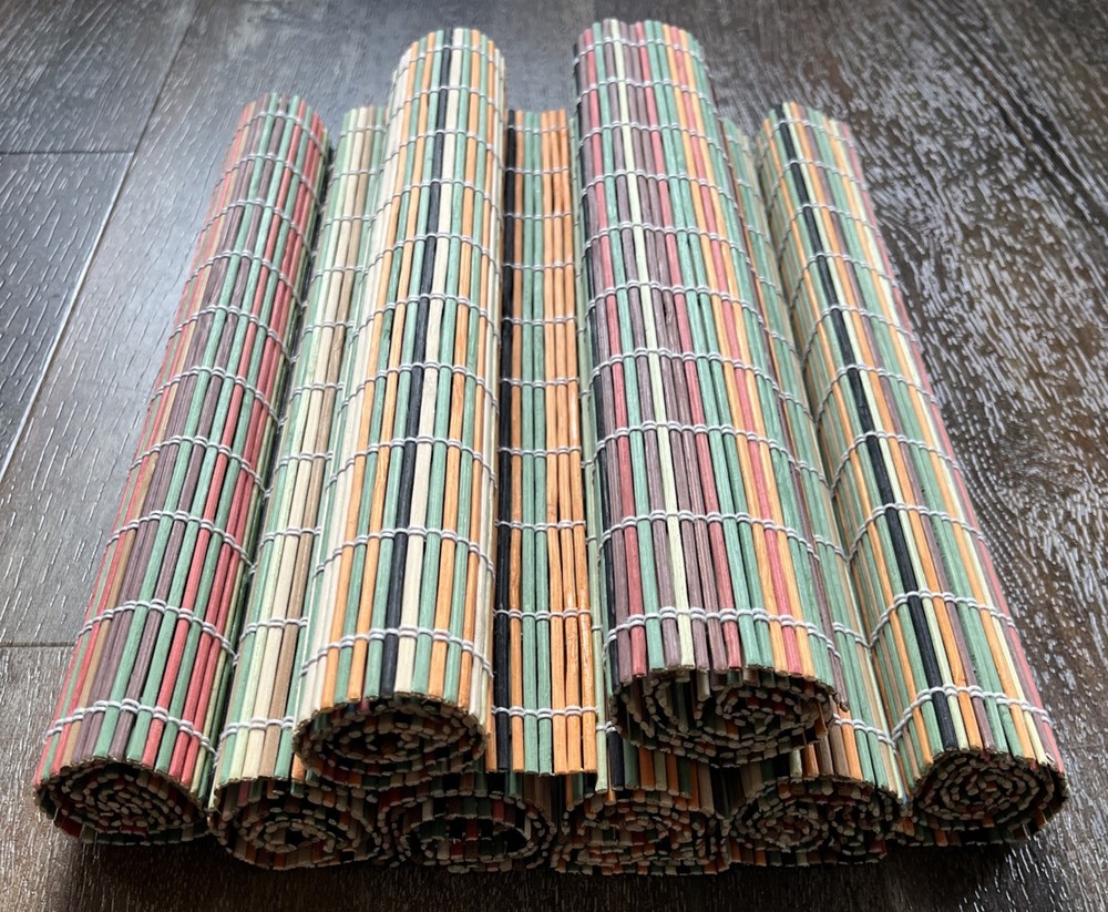 Bright Multi-Color Bamboo Wooden Sticks Placemats Set Of 8 17.7”x11.8”