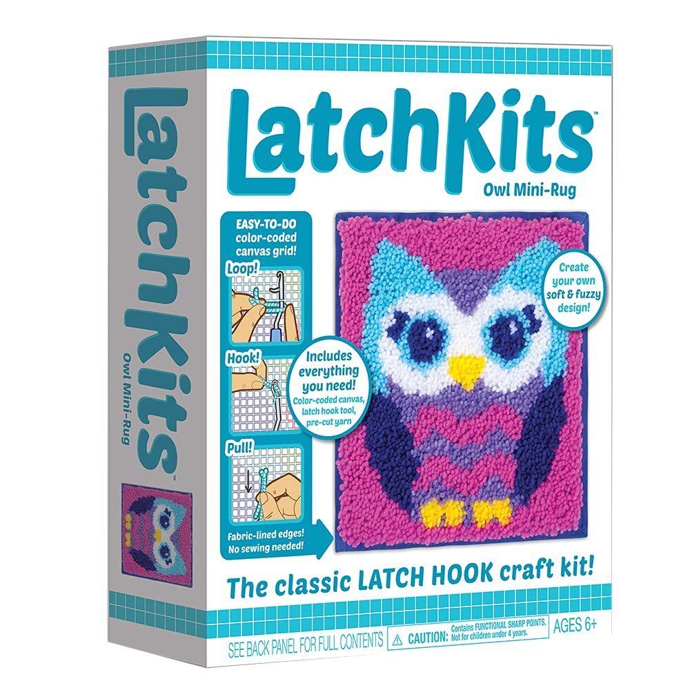 LatchKits – Owl Latch Hook Kit – Easy-to-Learn Craft Project – No Sewing Or C...
