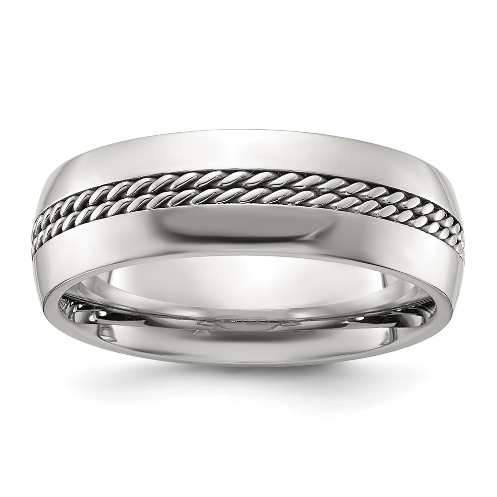 Titanium Polished with Curb Chain Inlay 7mm Band Ring Size 9