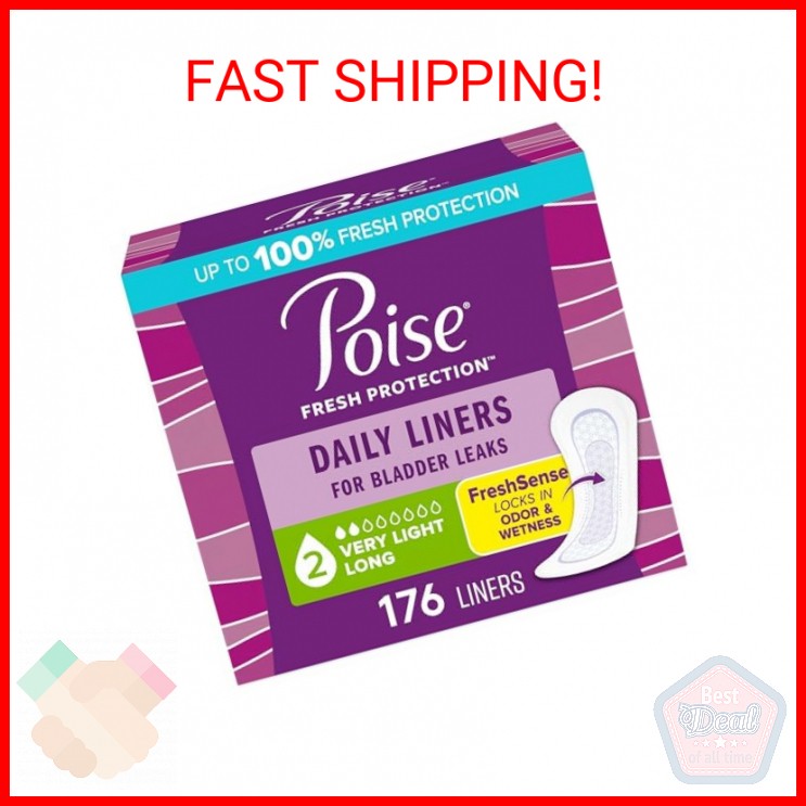 Poise Daily Liners, Incontinence Panty Liners, 2 Drop Very Light Absorbency, Lon