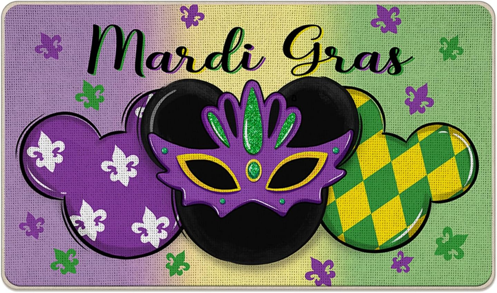 Colorful Mardi Gras Mask Carnival New Orleans Indoor Outdoor Doormat for Festive Decor