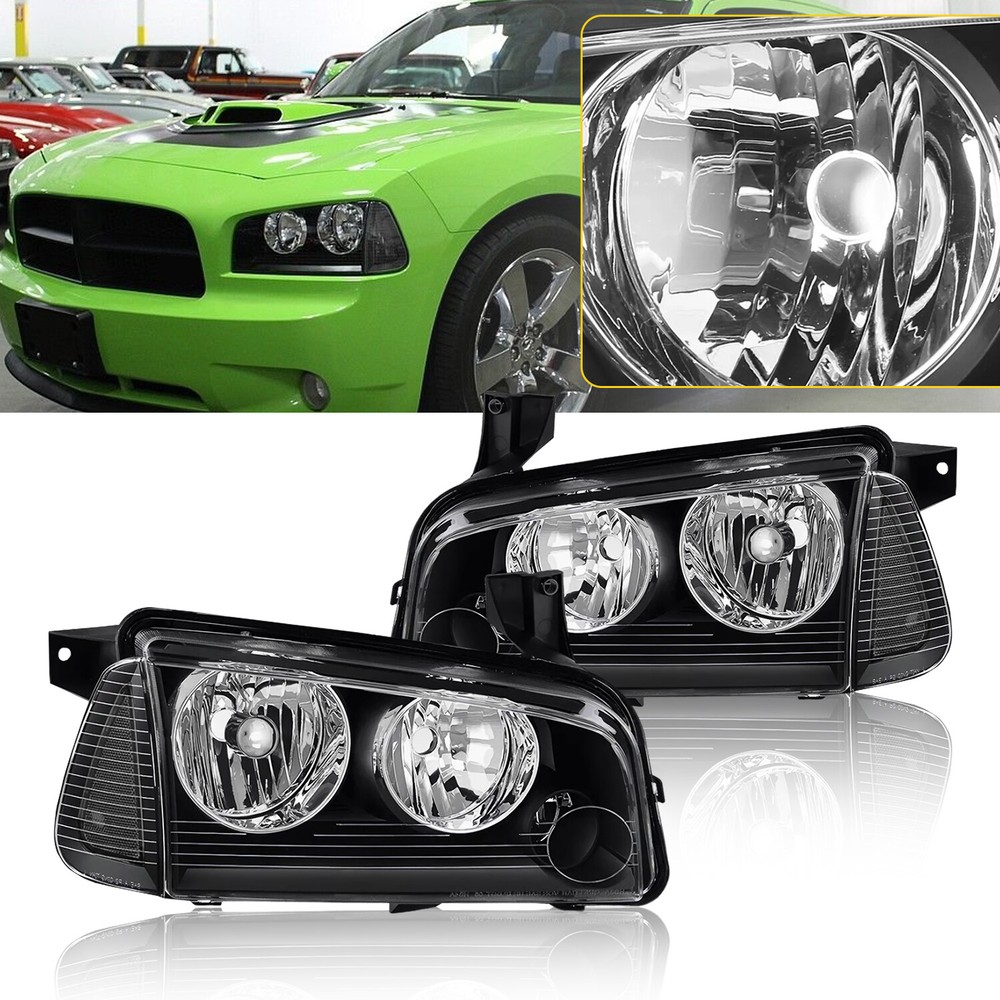 Fit 2006-2010 Dodge Charger Black Headlights Corner Signal Lamps Assembly 06-10