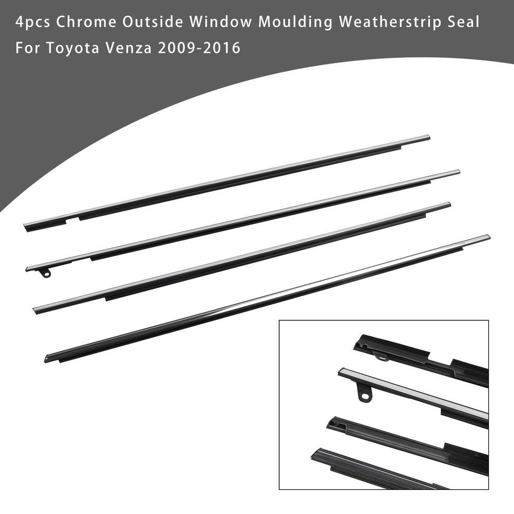 4pcs Chrome Outside Window Moulding Weatherstrip Seal For Toyota Venza 2009-2016