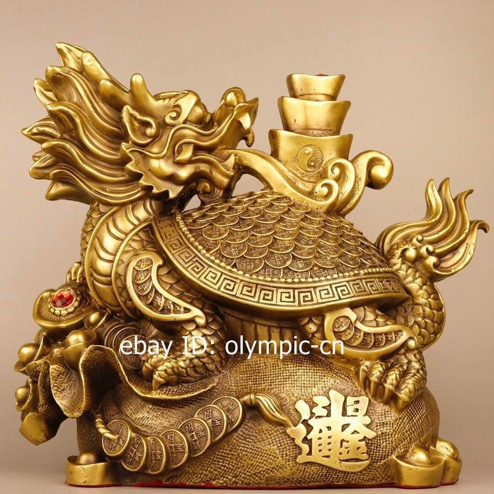 14'' brass home geomantic wealth fortune gather money cornucopia dragon turtle