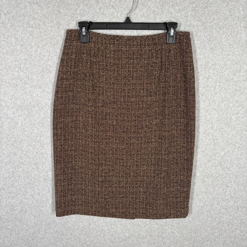 Signature Larry Levine Skirt 8 Brown Knee Pencil Tweed Academia Career Office