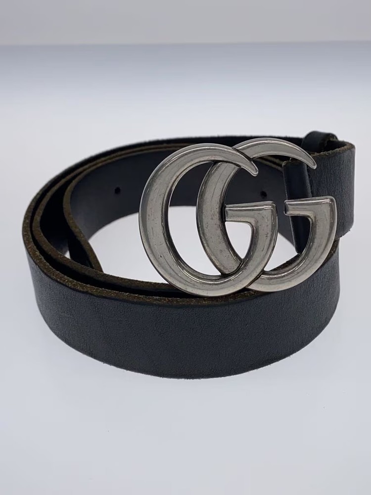 GUCCI Mens Black Leather Belt with Silver Buckle 414516