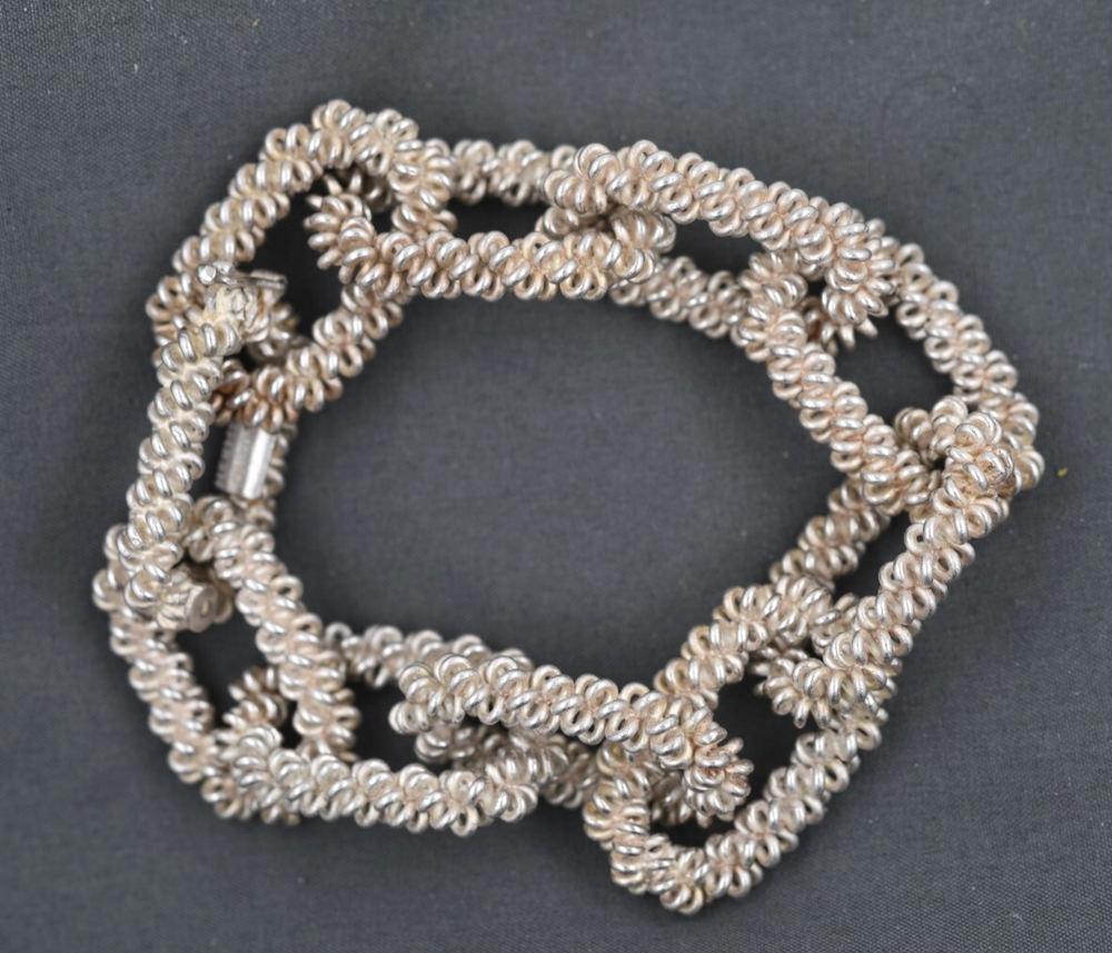 Hermes Paris Large Silver Crochet Link Bracelet 110g Rare Vintage