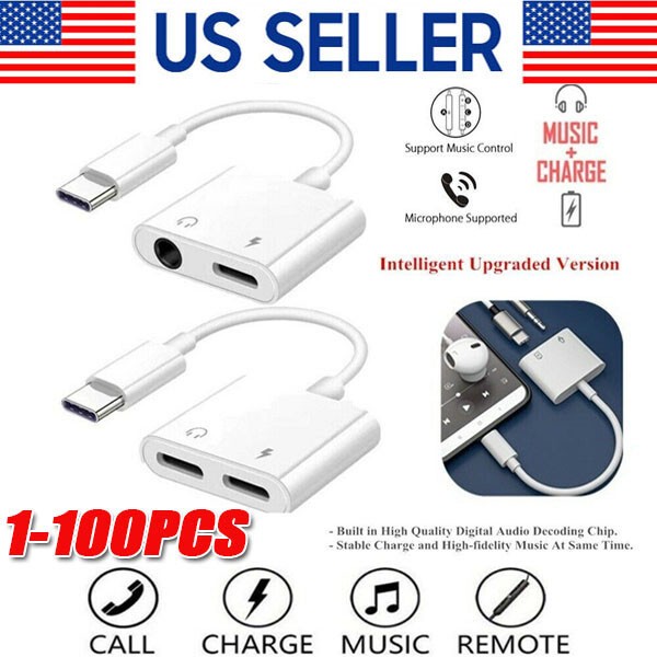 2in1 Charger and Headphone USB Type C to 3.5mm Aux Audio Cable Cord Adapter Lot