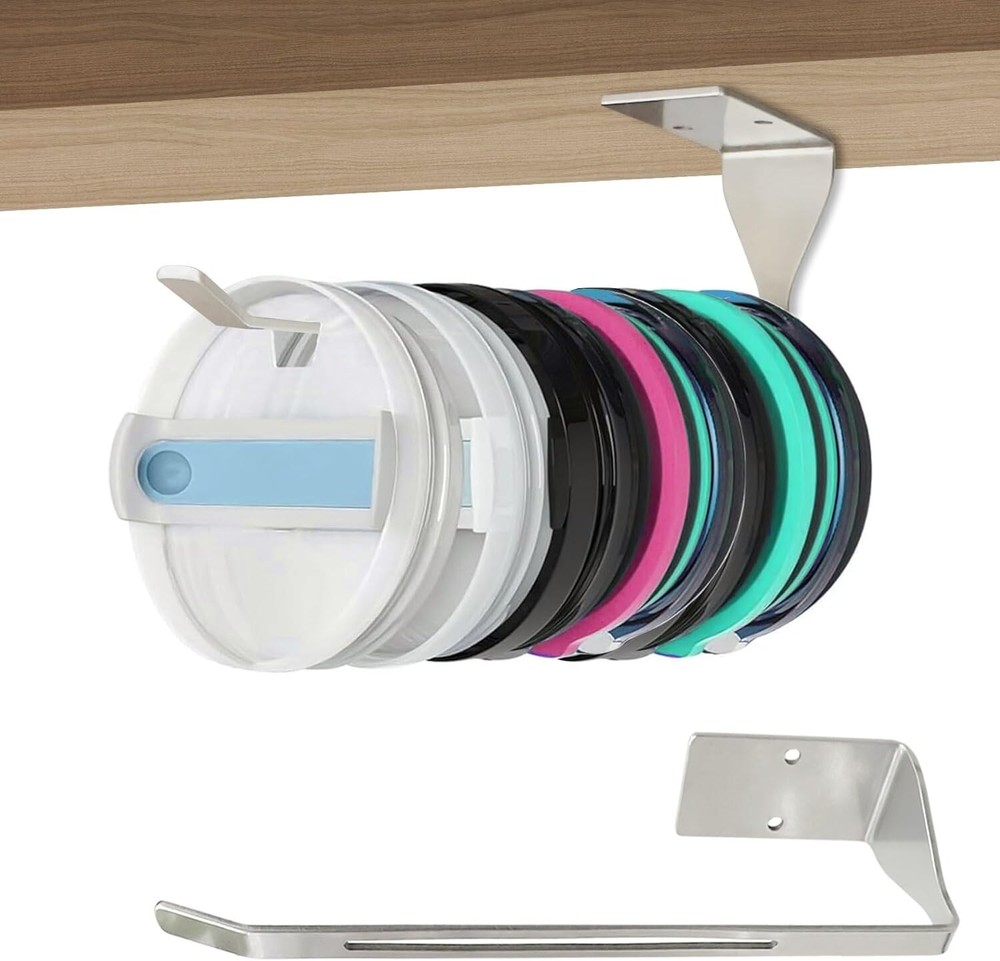 Tumbler Lid Organizer Under Cabinet, Space Saving Tumbler Lid Storage Hook for Y