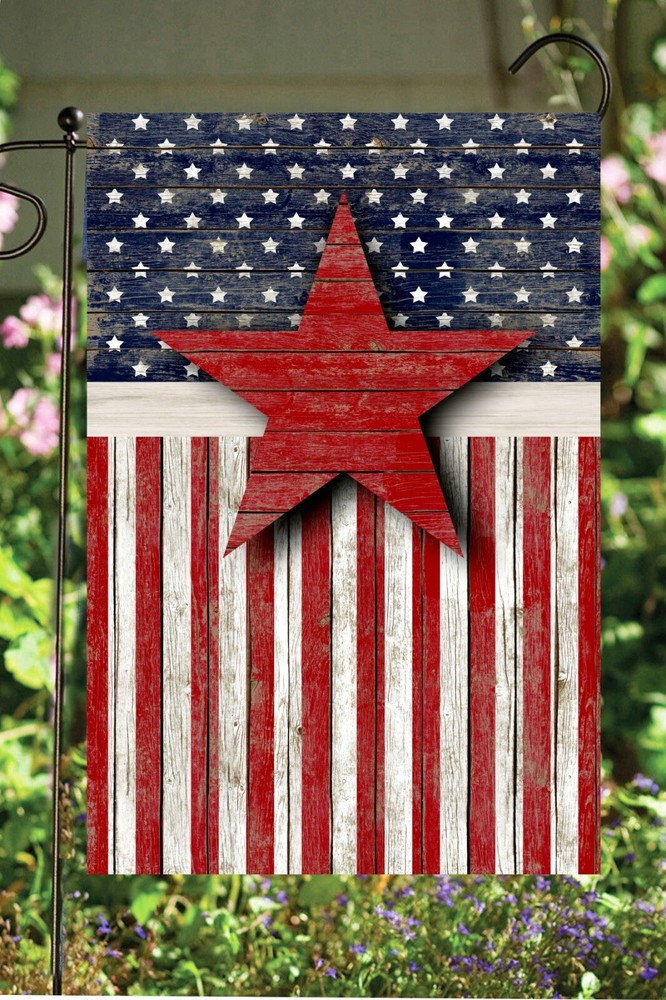 Star, Wood Stripes Garden Flag ~  Double Sided Soft Flag