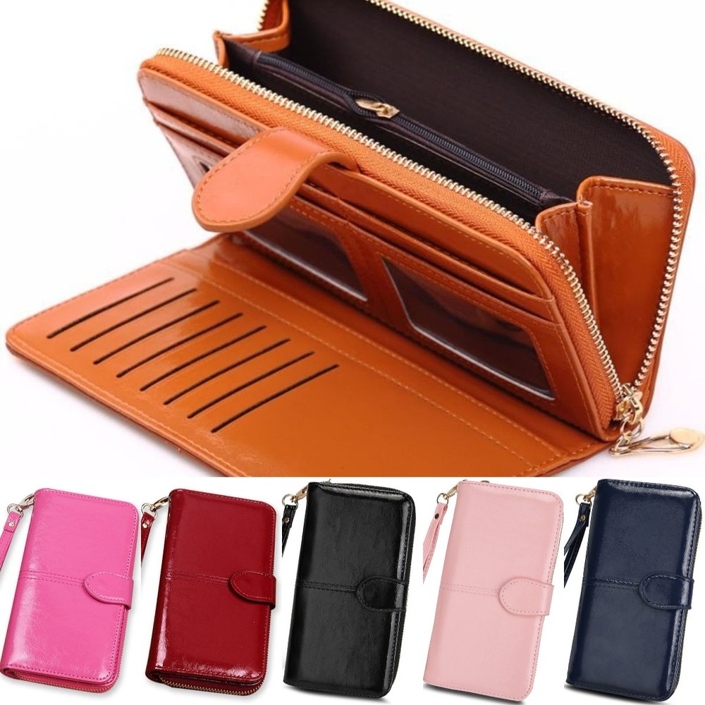 Women Large Wallet New Wallet Oil Wax Leather Clutch Bag Credit Card Holder Gift