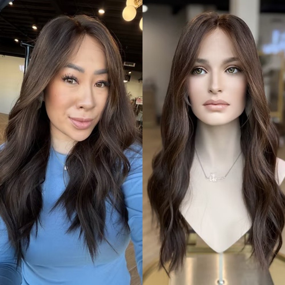 Dark Brown with Blonde Streaks 13*4 Highlights Lace Front Human Hair Wig