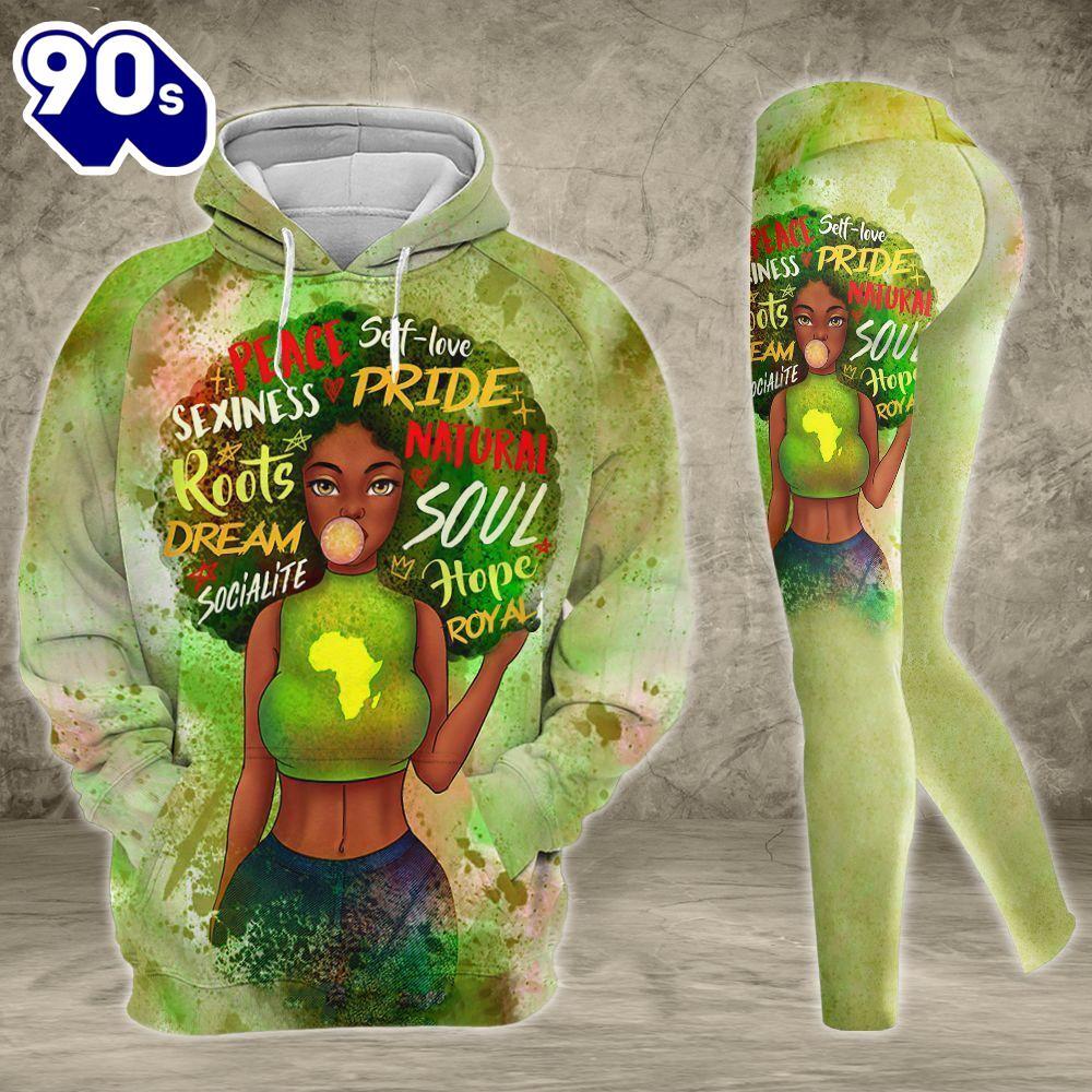 Black Girl All Over Print Leggings Hoodie Set Outfit For Women - Musicdope90s