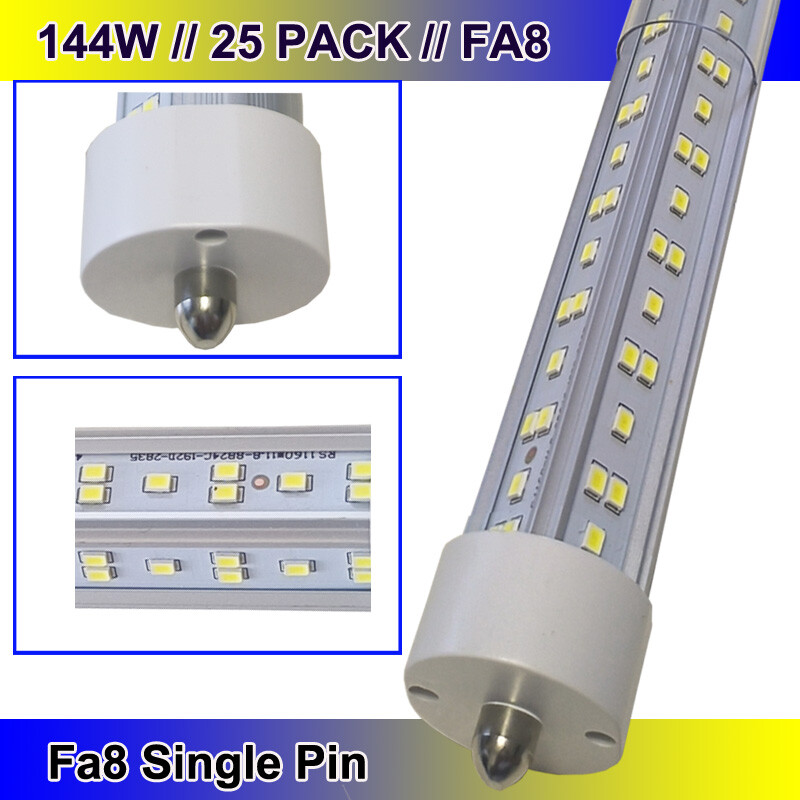 25-Pack T8 8FT LED Tube Lights 144W Single Pin 6500K Shop Lighting