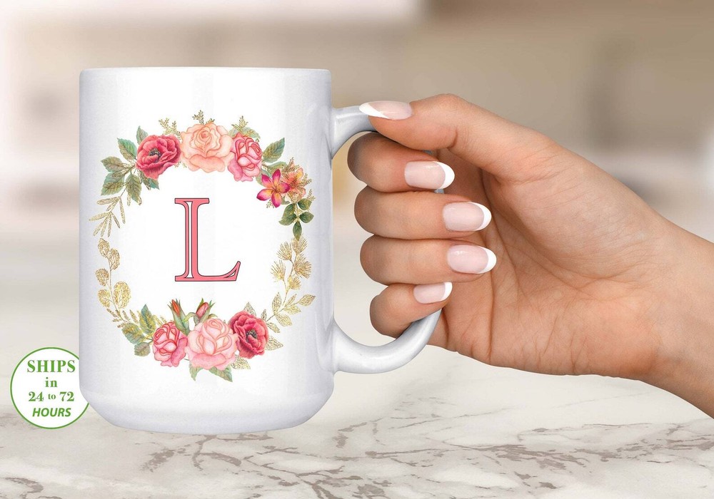 Monogrammed Mug  Persoanlized Mug Floral Initial Mug