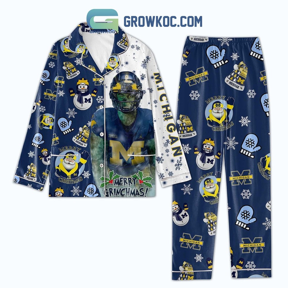 Michigan Wolverines Grinch-Themed Holiday Pajama Set for Fans