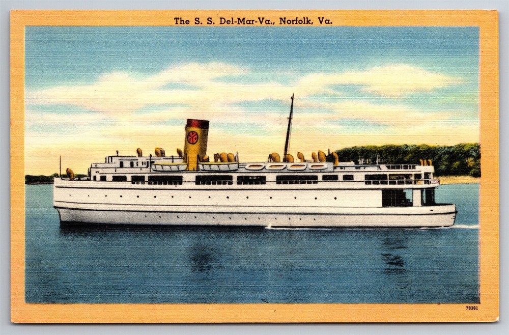 SS Del-Mar-Va Ferry Boat Norfolk Little Creek Cape Charles VA C1930 Postcard P4