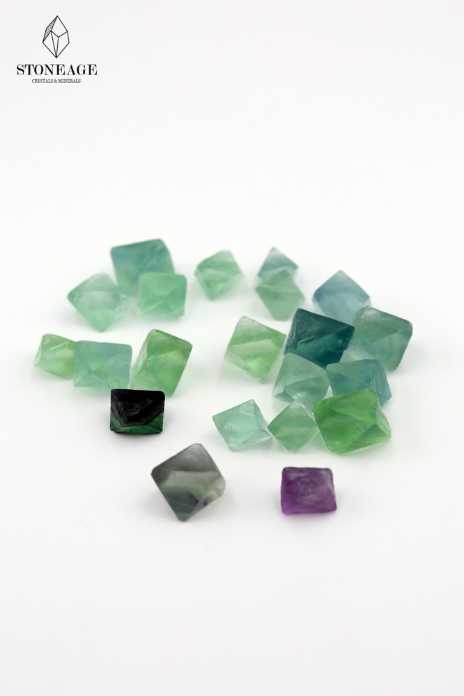 Natural multicolor fluorite octahedron crystals