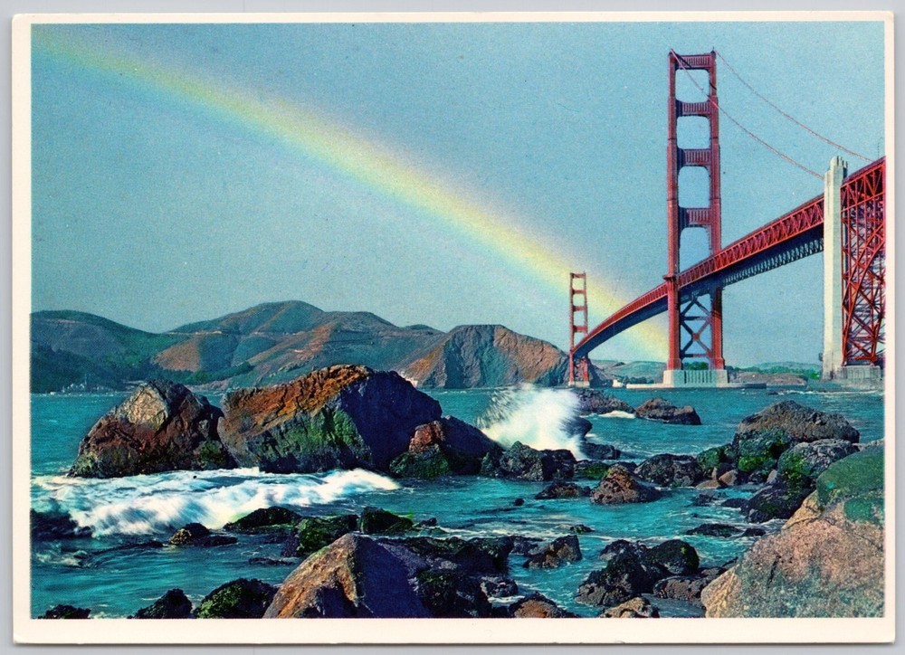 Vintage San Francisco Golden Gate Bridge Rainbow Postcard California