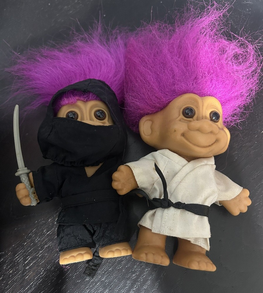 Vintage Russ Karate Troll Doll Black Belt with Purple Hair & Ninja Troll  