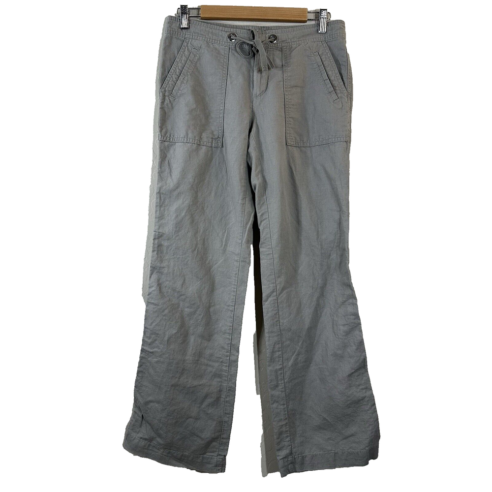 Banana Republic Women's Pants Khaki Linen Blend Tie Front Wide Leg Cargo Size 4
