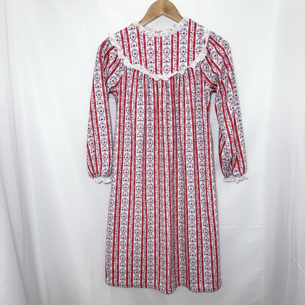 Lanz Of Salzburg Girls Nightgown Red Heart Tyrolean Classic Fleece Size L 10/12