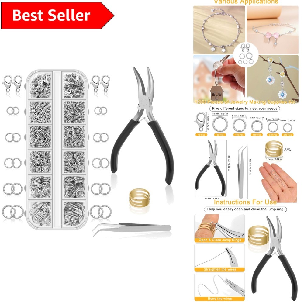 Jewelry Making Kit - 1200PCS Jump Rings & Tools in Silver for Creative Repairs