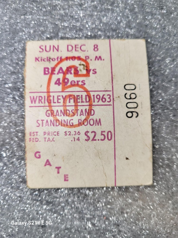 Original 1963 Chicago Bears Game Ticket Stub Bears Vs 49ers