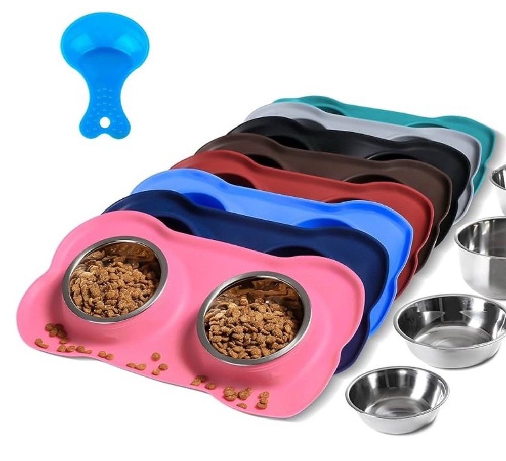 Pet Cat/Dog Bowls.Stainless Steel Dog Bowl With No Spill Not-Skid Silicone Mat.