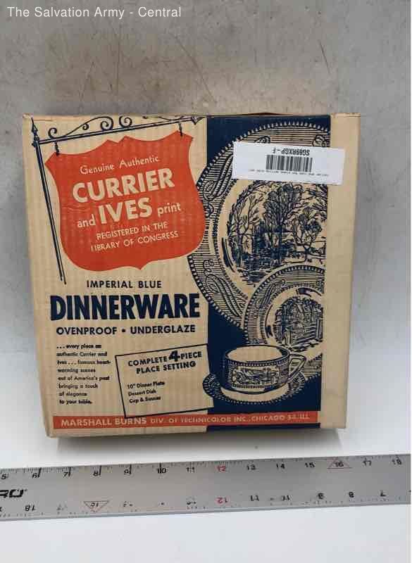 Currier & Ives Imperial Blue The Old Grist Mill Dish Set 4 Piece Place Setting