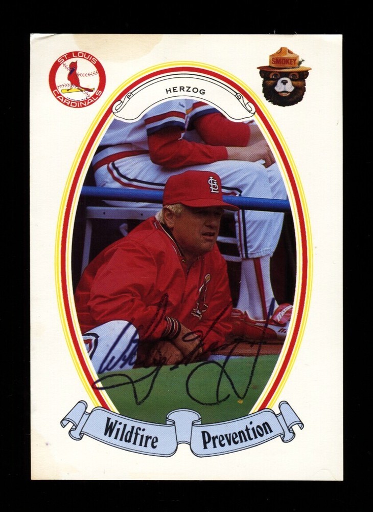 1987 SMOKEY BEAR WILDFIRE WHITEY HERZOG SIGNED AUTO CARDINALS HOF