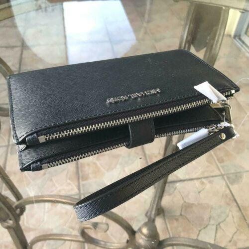 Michael Kors Black Saffiano Leather Zip Wristlet Phone Wallet  