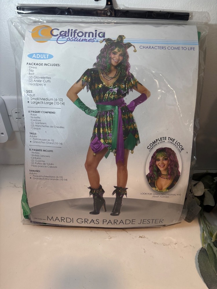 Women’s size L/XL, Mardi Gras Parade Jester Adult Costume