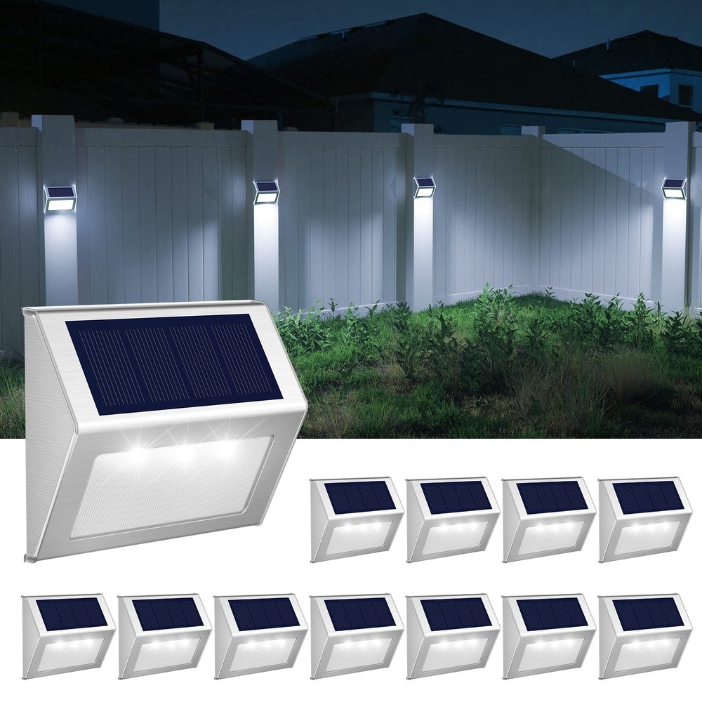 12 Pack Solar Powered Outdoor Fence Lights Waterproof Deck Stairs Lighting